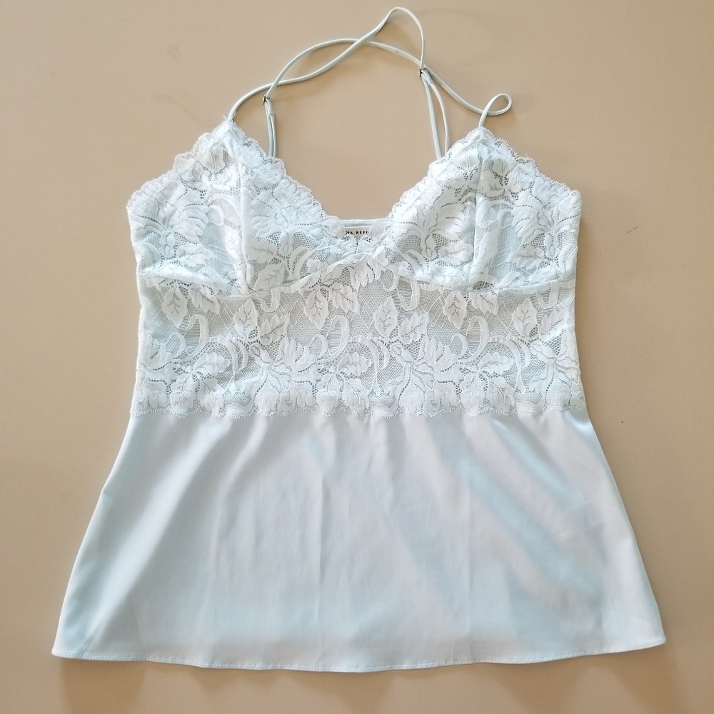 Pale blue Silk & Lace tank spaghetti strap banana